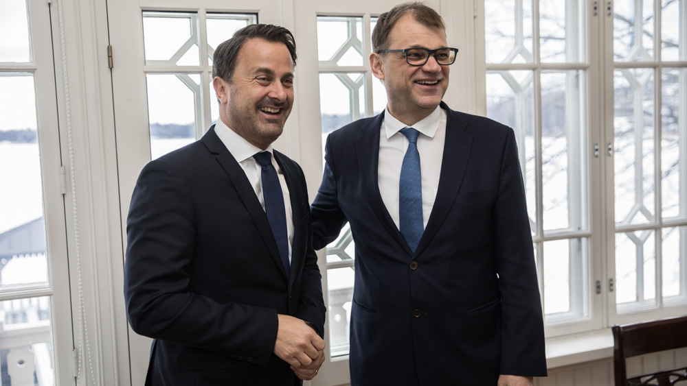 Statsminister Juha Sipilä och Luxemburgs premiärminister Xavier Bettel i statsministerns tjänstebostad Villa Bjälbo