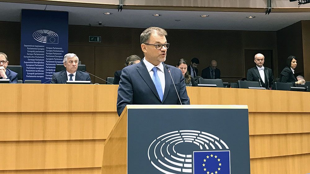 Pääministeri Juha Sipilä Euroopan parlamentissa 31.1.2019