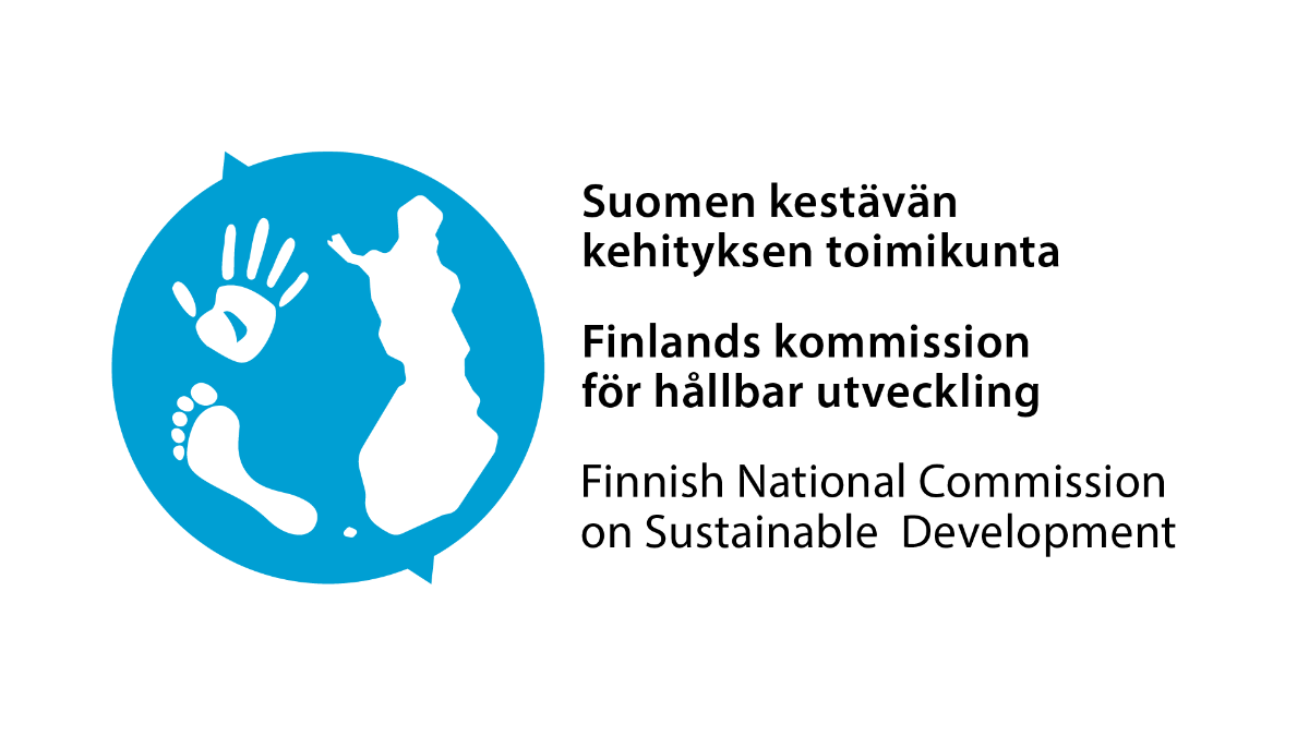 Kestävän kehityksen toimikunnan logo, jossa kuvataan Suomi, jalankälki ja kädenjälki